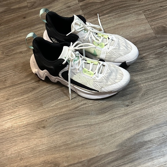 Nike White and Black Athletic Shoes with Lime Accents